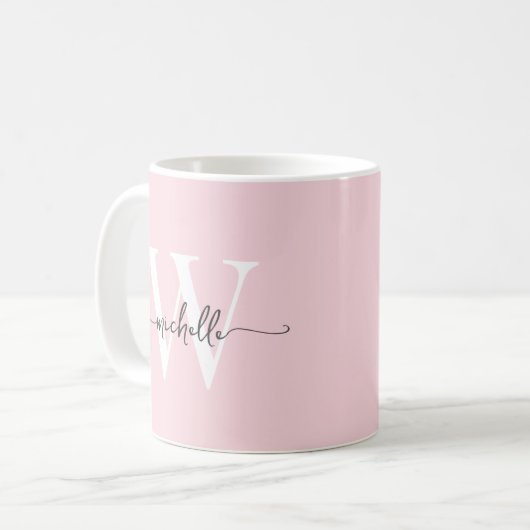 Stijlvolle Roze Monogram Naam Calligrafie Schrift Koffiemok (Voorkant links)