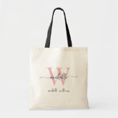 Stijlvolle Roze Monogram Naam Girly Script Tote Bag (Voorkant)