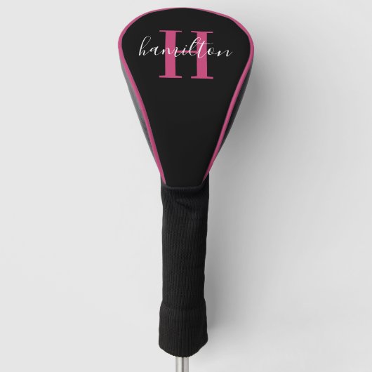 Stijlvolle Roze Monogram Naam Initiaal Golfheadcover (Voorkant)