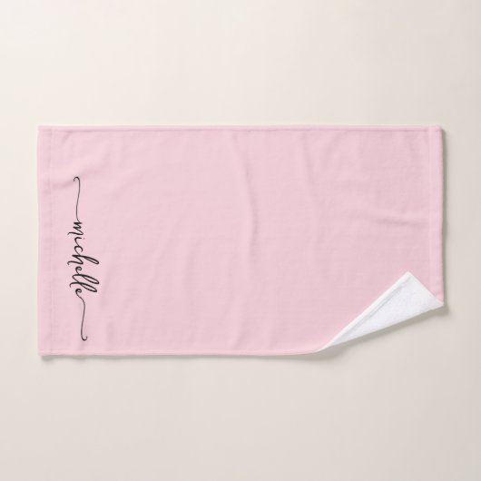 Stijlvolle roze monogram naam script handtekening bad handdoek (Handdoek)