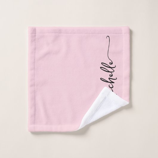 Stijlvolle roze monogram naam script handtekening bad handdoek (Wasdoekje)