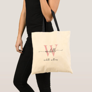Stijlvolle Roze Monogramnaam Meisjesachtig Schrift Tote Bag