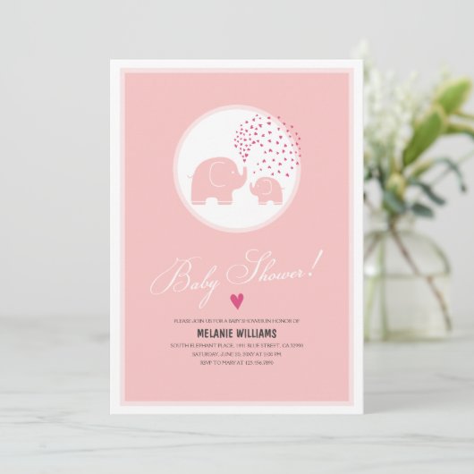 Stijlvolle roze olifanten Baby Girl Shower Kaart (Staand voorkant)