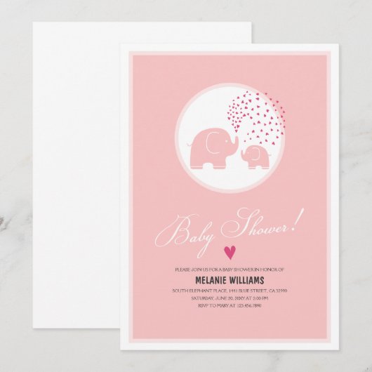 Stijlvolle roze olifanten Baby Girl Shower Kaart (Voorkant / Achterkant)