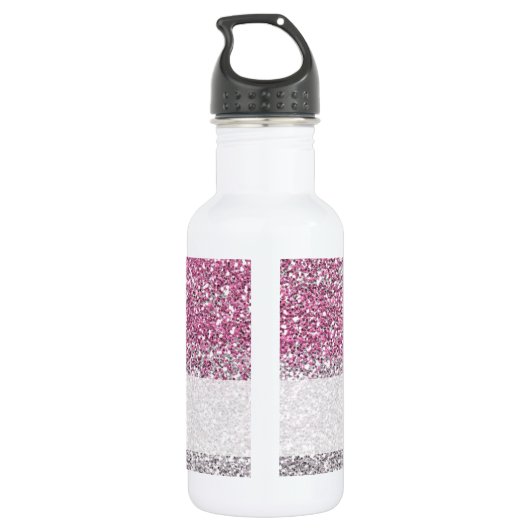 Stijlvolle roze ombre Glitter Monogram Naam Waterfles (Achterkant)