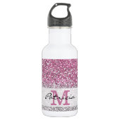 Stijlvolle roze ombre Glitter Monogram Naam Waterfles (Voorkant)