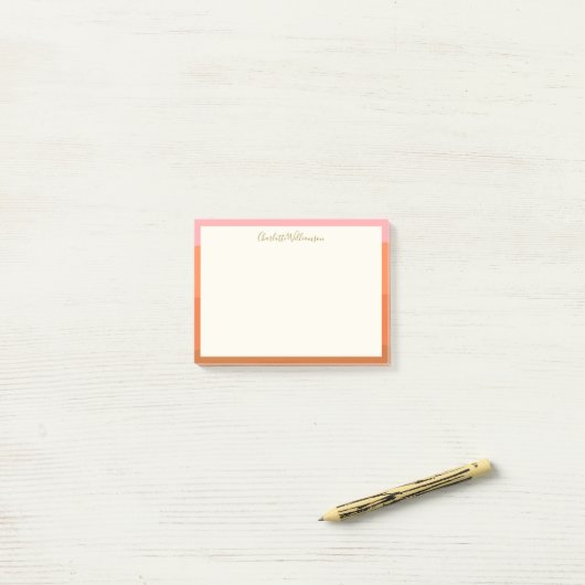 Stijlvolle, roze Oranje rand, speciaal aangepast Post-it® Notes (Op bureau)