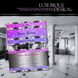 Stijlvolle roze Paarse glitter sterren  zilver Visitekaartje