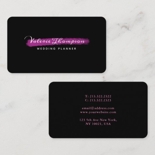 Stijlvolle roze penseelstreken Handtekening Visitekaartje (Voorkant / Achterkant)