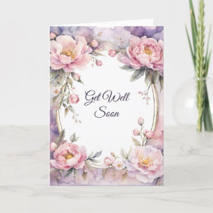 Stijlvolle roze Peony Oval Lijst Get Well Kaart