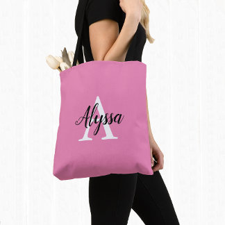 Stijlvolle roze persoonlijke monogram Canvas tas