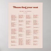 Stijlvolle roze perzik alfabetische zitplaatsindel poster (Voorkant)