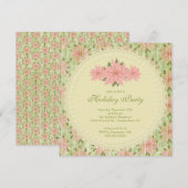 Stijlvolle roze poinsettia Holiday Party Invitatio Kaart (Voorkant / Achterkant)