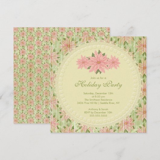 Stijlvolle roze poinsettia Holiday Party Invitatio Kaart (Voorkant / Achterkant)