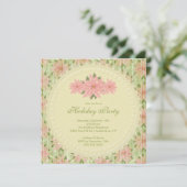 Stijlvolle roze poinsettia Holiday Party Invitatio Kaart (Staand voorkant)