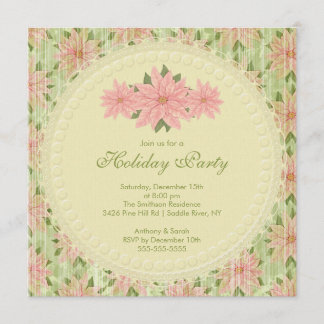 Stijlvolle roze poinsettia Holiday Party Invitatio Kaart