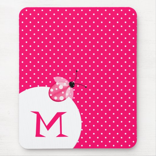 Stijlvolle roze pooldot met ladybug en monogram muismat (Voorkant)