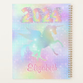 Stijlvolle roze regenboog eenhoorn glitter 2024 planner (Achterkant)