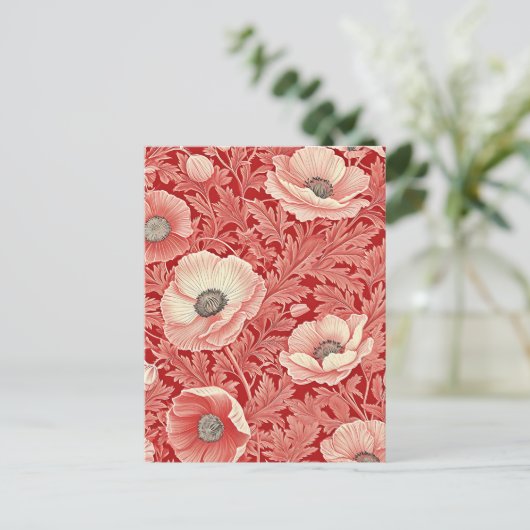 Stijlvolle roze rode klaprozen bloemenkunst briefkaart (Staand voorkant)