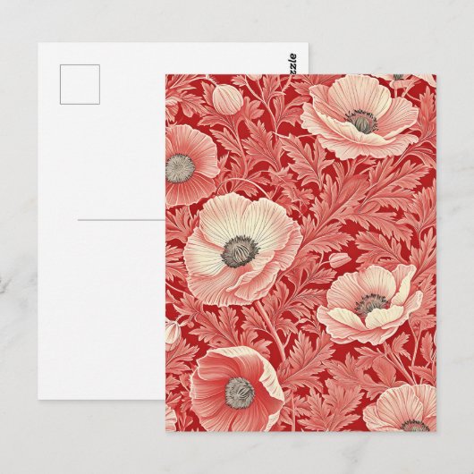 Stijlvolle roze rode klaprozen bloemenkunst briefkaart (Voorkant / Achterkant)