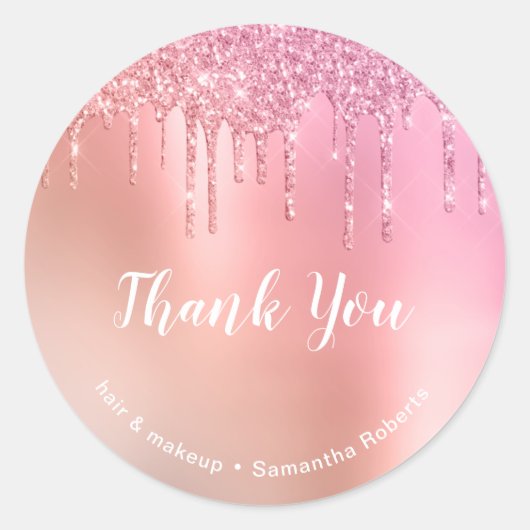 Stijlvolle roze roségoud glitter druppelt haar & m ronde sticker (Voorkant)