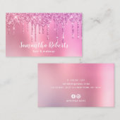 Stijlvolle roze roze goudglitter druppelt haar en  visitekaartje (Voorkant / Achterkant)