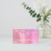 Stijlvolle roze roze goudglitter druppelt haar en  visitekaartje (Staand voorkant)