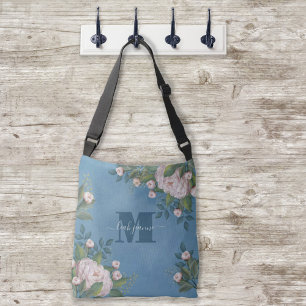 Stijlvolle roze roze monogram Eenvoudige Floral Crossbody Tas