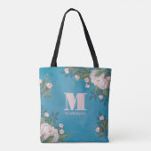 Stijlvolle  roze roze monogram Eenvoudige Floral Tote Bag (Achterkant)