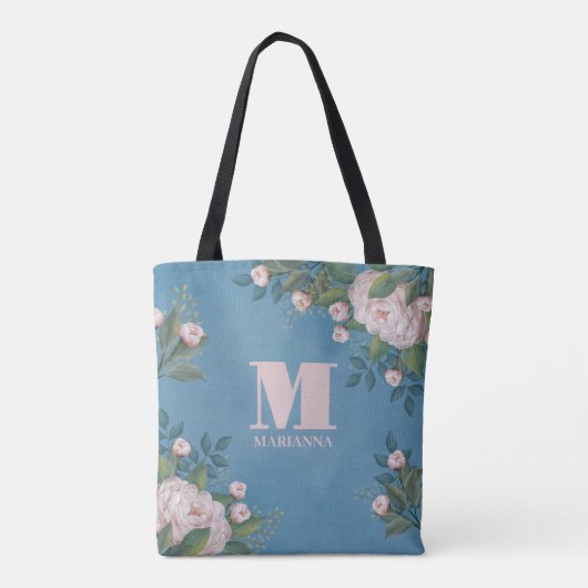 Stijlvolle  roze roze monogram Eenvoudige Floral Tote Bag (Achterkant)