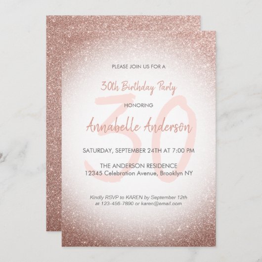 Stijlvolle roze roze roze roodbruin 30e verjaardag kaart (Voorkant / Achterkant)