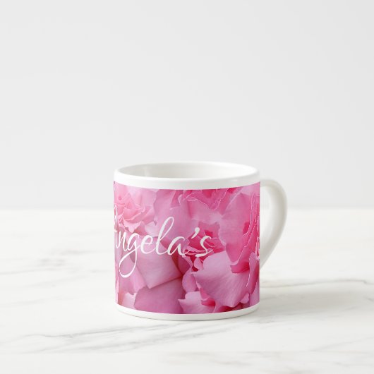 Stijlvolle  roze rozen naam Angela floral boho Espresso Kop (Voorkant rechts)