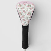 Stijlvolle Roze Rozen Naam Monogram Golfheadcover (Voorkant)