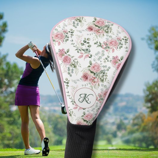 Stijlvolle Roze Rozen Naam Monogram Golfheadcover