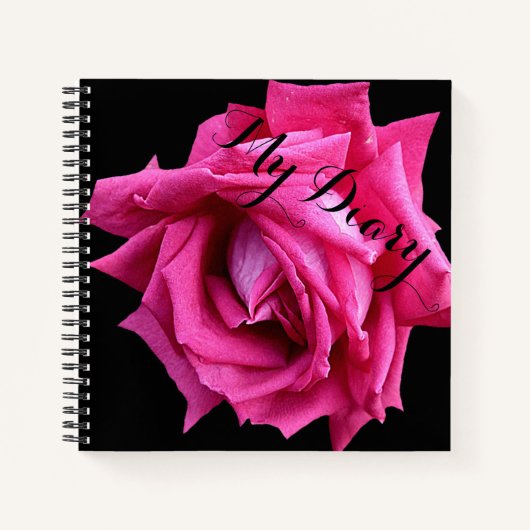 Stijlvolle roze rozenbloem zwart trendy boho notitieboek (Voorkant)