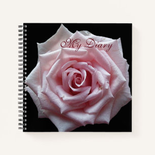 Stijlvolle roze rozenbloem zwart trendy boho notitieboek