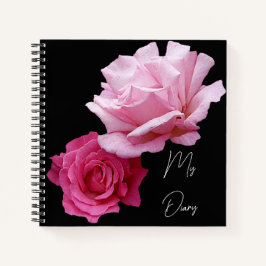 Stijlvolle roze rozenbloemen zwart trendy boho notitieboek