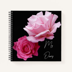 Stijlvolle  roze rozenbloemen zwart trendy boho notitieboek