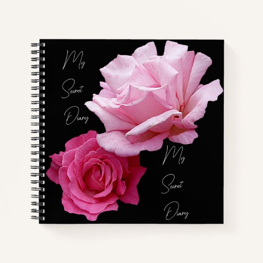 Stijlvolle roze rozenbloemen zwart trendy boho notitieboek (Voorkant)