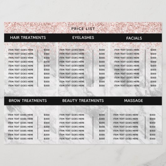 Stijlvolle Roze Salon Spa prijslijst Flyer (Voorkant)