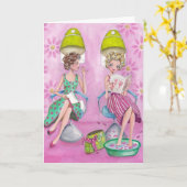 Stijlvolle roze schoonheidsalon Girly Greeting Kaart (Gele Bloem)