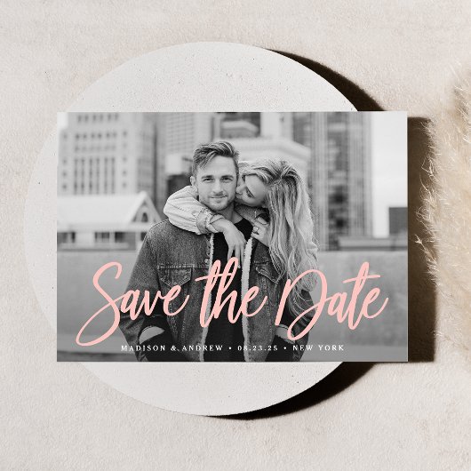 Stijlvolle Roze Script Foto Save the Date