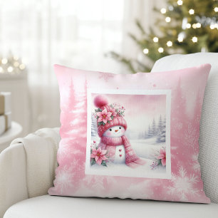 Stijlvolle Roze Sneeuwman Winter Scene Kinderen Ku Kussen