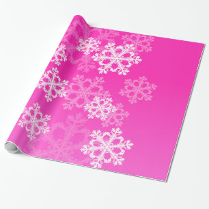Stijlvolle Roze Sneeuwvlokken Modern kerstpatroon Cadeaupapier