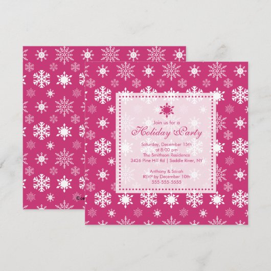 Stijlvolle Roze Snowflakes Holiday Party Uitnodigi Kaart (Voorkant / Achterkant)