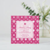 Stijlvolle Roze Snowflakes Holiday Party Uitnodigi Kaart (Staand voorkant)