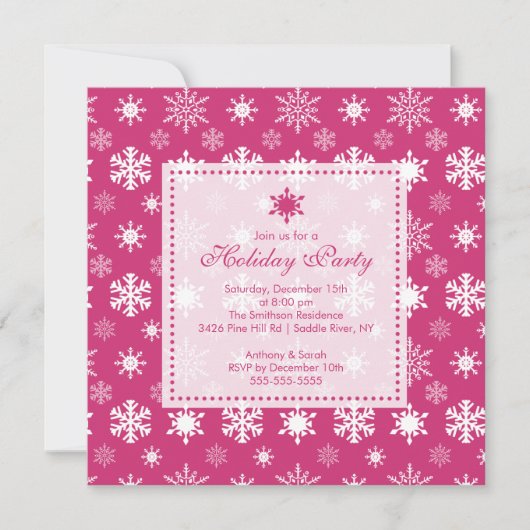 Stijlvolle Roze Snowflakes Holiday Party Uitnodigi Kaart (Voorkant)