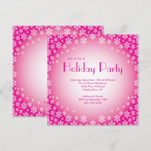 Stijlvolle Roze Snowflakes Holiday Party Uitnodigi Kaart (Voorkant / Achterkant)