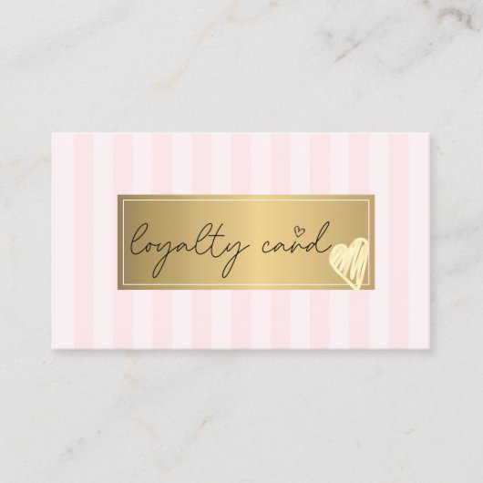 Stijlvolle roze strepen, Lijst, Gold Hearts Loyalt Klantenkaartje (Voorkant)