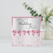 Stijlvolle roze strikken & kanten bruiloft kaart (Staand voorkant)